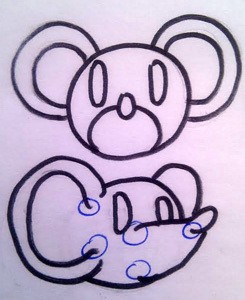 dessin d'une souris de face et dessin de trois quarts