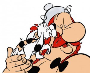 dessin en couleur d'obelix et idefix