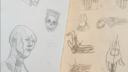 Dessins de têtes et visages en noir et blanc, technique de croquis