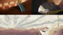 Collage de dessins montrant différentes techniques de peinture et de dessin