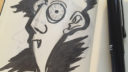 Visage expressif avec yeux grands ouverts et traits simples, style de dessin minimaliste