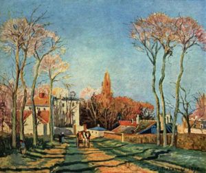 Tableau de Camille Pissarro intitulé « Entrée du village de Voisins »