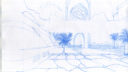 Croquis bleu clair de paysage avec arbres et montagnes, technique de dessin simple