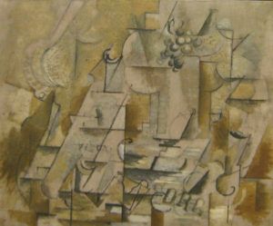 tableau intitulé « Compotier, bouteille et verre » de Braque