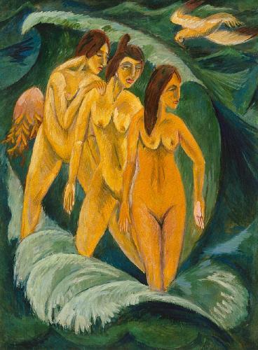 tableau intitulé « Les 3 baigneuses » de Ernst Ludwig Kirchner