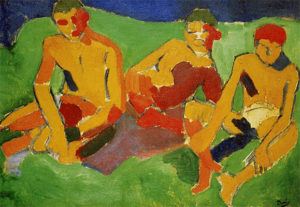 Tableau intitulé « Trois personnages assis dans l’herbe » de André Derain
