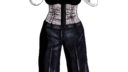 Corps féminin en cuir avec corset, sur fond blanc