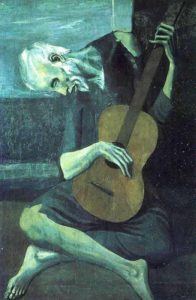 Peinture de Picasso intitulée « Le vieux guitariste aveugle »