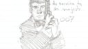 Dessin d'un personnage masculin avec une casquette et une veste, style simple et粗线条