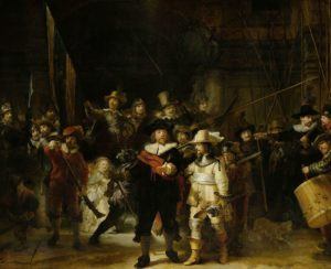 Peinture de Rembrandt intitulée “La Ronde de nuit”