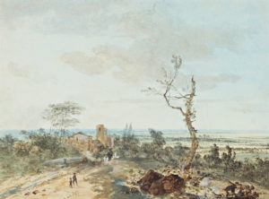 Peinture de Louis-Gabriel Moreau intitulée "Paysage à la tour carrée"