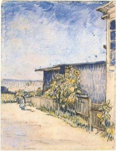 Peinture de Van Gogh intitulée “Cabane avec des tournesols”,