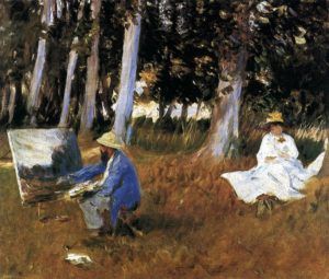 Peinture de John Singer Sargent intitulée “Claude Monet peignant à l'orée d'un bois”