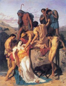 Peinture de Bouguereau intitulée “Zénobie trouvée par les bergers sur les bords de l'Araxe”