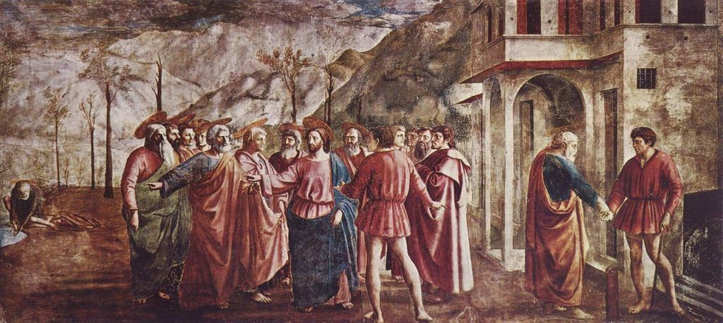 Peinture de Masaccio intitulée “Le Tribut de saint Pierre”