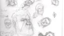 Différentes têtes de personnages en cours de dessin