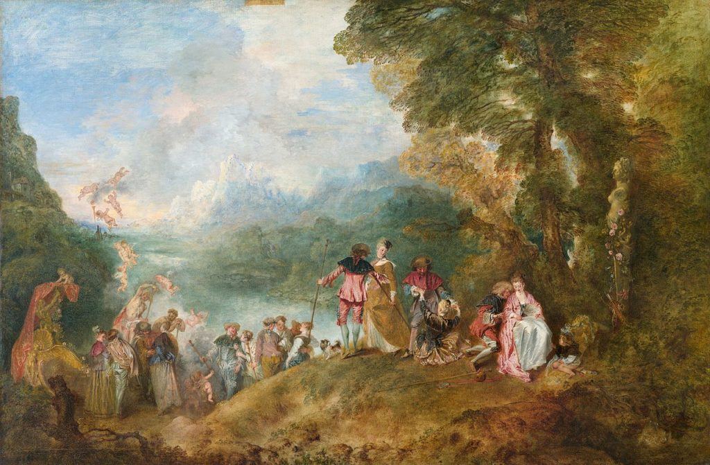 Peinture de Antoine Watteau intitulée “Le Pèlerinage à l'île de Cythère”