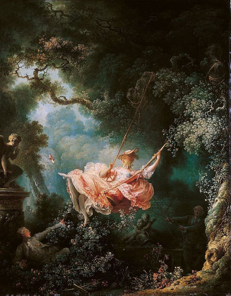 Peinture de Jean Honoré Fragonard intitulée “Les hasards heureux de l'escarpolette”