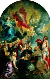 Peinture de Rubens intitulée "Saint Dominique et saint François préservant le monde de la colère du Christ"