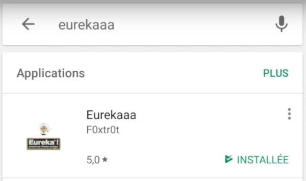 page d'accueil Google Play Eurekaaa