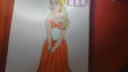 Cours de dessin avec une figure féminine en robe orange et fleurs, style simple et coloré