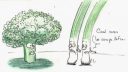 Un dessin d'arbre avec des personnages et des plantes, style simple et coloré