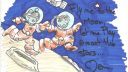 Dessin d'enfant avec des bulles et des objets de la vie quotidienne
