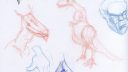 Croquis de chevaux en couleurs sur fond blanc, style simple et enfantin