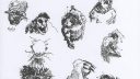 Dessins de singes en noir et blanc, technique de croquis