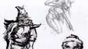 Croquis de personnages en noir et blanc, style manga