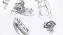 Dessins en noir et blanc de différentes formes et figures abstraites
