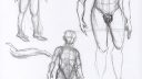 Différentes poses de personnages, style réaliste, technique de croquis