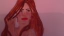 Dessin de visage féminin avec des cheveux rouges, technique de peinture