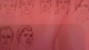 Tissu rose avec dessins de visages et lignes noires