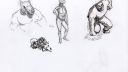 Dessins de personnages en blanc et noir, style simple et réaliste, sur fond blanc