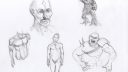 Dessins de figures humaines en différentes poses et vues, style de croquis