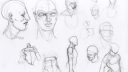 Dessins de têtes humaines et visages en cours de formation de dessin