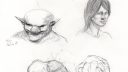 Dessins de visages en noir et blanc, technique de croquis