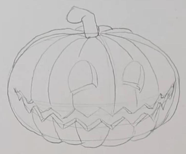 dessin d'une citrouille d'Halloween : plis