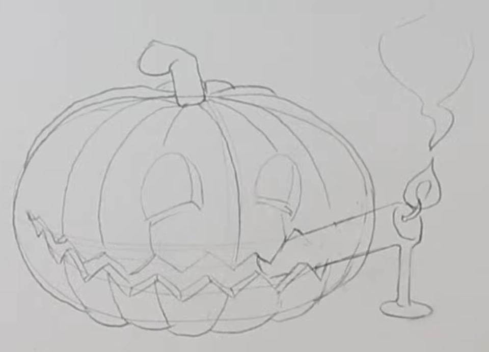 dessin d'une citrouille d'Halloween : bougie