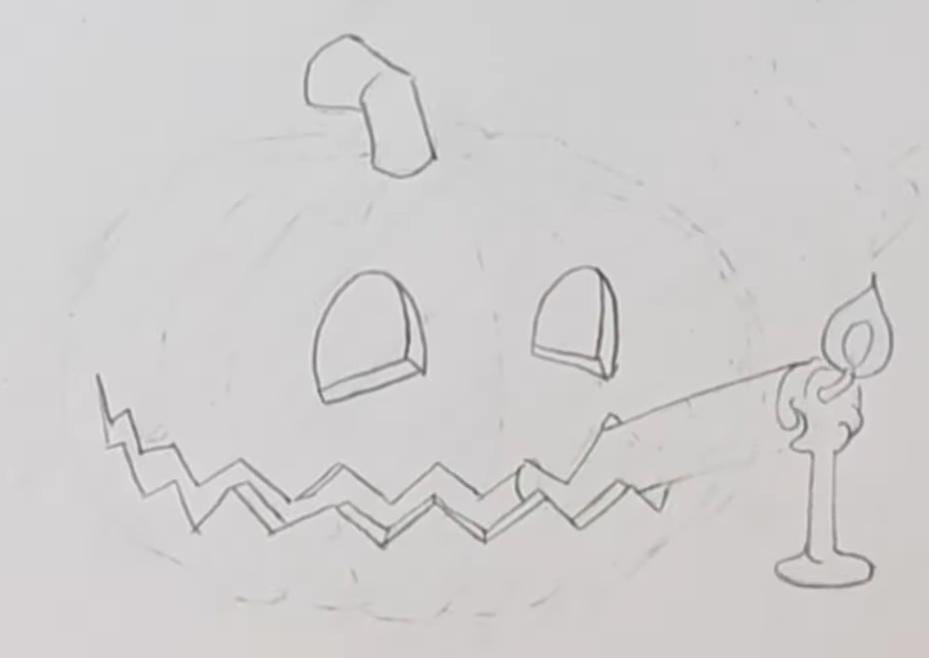 dessin d'une citrouille d'Halloween : traits plus prononcés