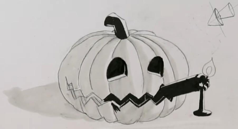 dessin d'une citrouille d'Halloween : encrage