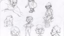 Dessins de personnages en noir et blanc, style simple et expressif