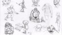 Dessins variés de personnages et animaux, style cartoon, technique de croquis