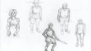 Dessins de personnages en noir et blanc, style simple et réaliste