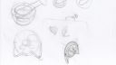 Croquis de personnages et d'objets simples, style de dessin débutant