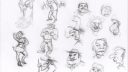Dessins de personnages en mouvement, style rapide et expressif, technique de croquis