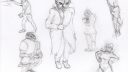 Dessin de personnages en veste et pantalon, style simple et粗线条