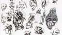 Dessins variés de personnages et d'objets, technique de croquis
