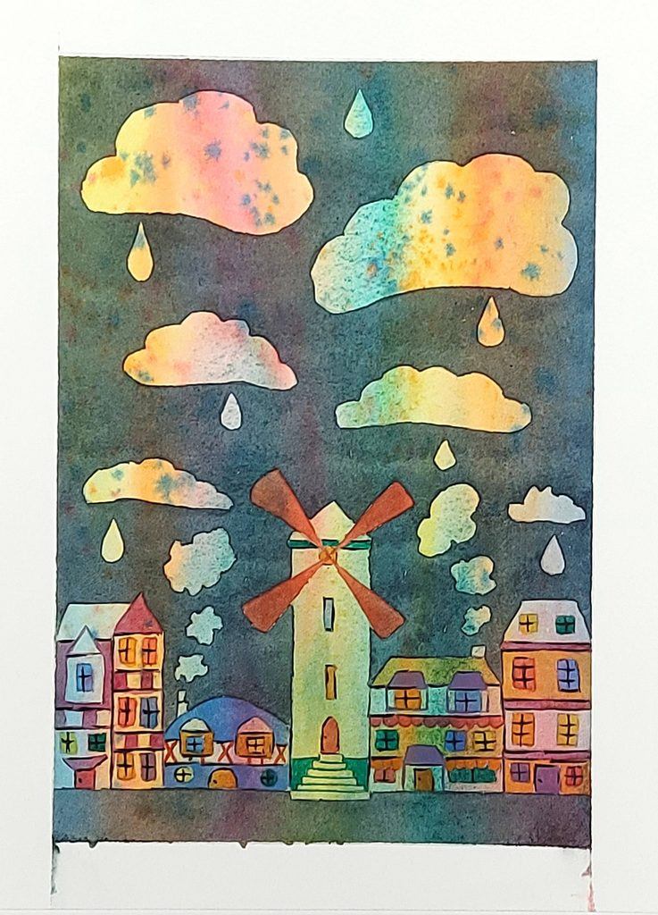 Aquarelle_illustration_maisons_color‚es_pluie